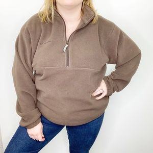 Columbia brown 1/4 zip fleece pullover unisex L